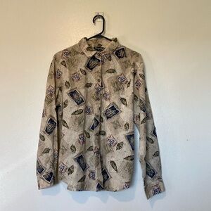Rhymes long sleeve full button up leaves pocket collard rare shirt large